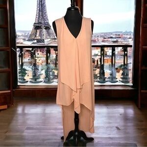 NWT BCBG MAXAZRIA BLUSH TARA  CASCADE RUFFLE‎  ASYMETRIC DRESS SIZE XS